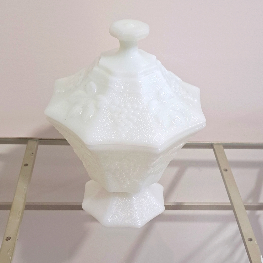 Vintage Milk Glass Grannycore Fairycore Shabby Chic Cottagecore Candy Dish.